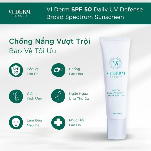 Kem Chống Nắng VI DERM Beauty Vật Lý Phổ Rộng Bảo Vệ Da Toàn Diện – Daily UV Defense Broad Spectrum Sunscreen SPF 50 – 59ml